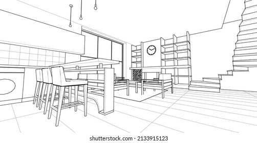 house loft interior 3d rendering