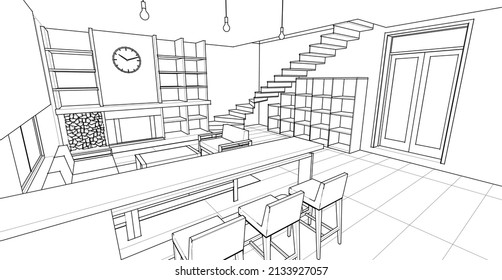house loft interior 3d rendering