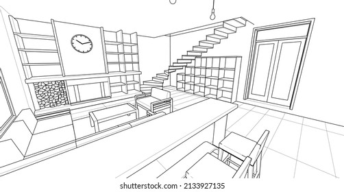 house loft interior 3d rendering
