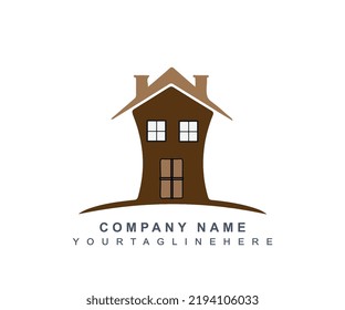 House Logo. Brown House with Roof, and Window Combination isolated on White Background. Usable for Real Estate and Building Logos. Flat Vector Logo Design Template Element.