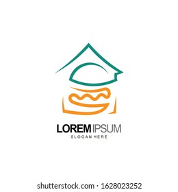 house logo with burger in line concept template
