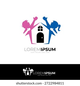 Haus Logo und Kinder Design Vektor, Kindergarten Schule Logo