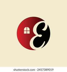 House Logo. Circle House Symbol with E Letter isolated on Double Background. Usable for Real Estate, Construction, Architecture and Building Logos. Flat Vector Logo Design Template Element.