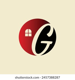 House Logo. Circle House Symbol with G Letter isolated on Double Background. Usable for Real Estate, Construction, Architecture and Building Logos. Flat Vector Logo Design Template Element.