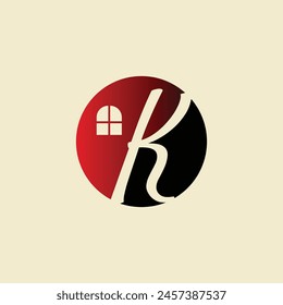 House Logo. Circle House Symbol with K Letter isolated on Double Background. Usable for Real Estate, Construction, Architecture and Building Logos. Flat Vector Logo Design Template Element.