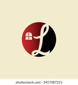 House Logo. Circle House Symbol with L Letter isolated on Double Background. Usable for Real Estate, Construction, Architecture and Building Logos. Flat Vector Logo Design Template Element.