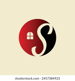 House Logo. Circle House Symbol with S Letter isolated on Double Background. Usable for Real Estate, Construction, Architecture and Building Logos. Flat Vector Logo Design Template Element.