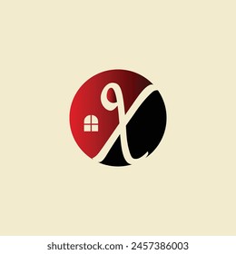 Hauslogo. Circle House Symbol mit X Buchstaben isoliert auf doppeltem Hintergrund. Verwendbar für Immobilien-, Bau-, Architektur- und Gebäudelogos. Flache Vektorgrafik Logo Design Vorlage Element.