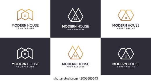 House logo collection with line concept Premium Vector