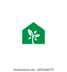 logo de la casa con combinación de plantas de hojas verdes en estilo de diseño de Vector plano