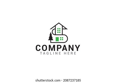 house logo with a combination of a house, pine and letter S as the icon.