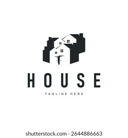 house logo concept with a simple modern minimalist concept as a symbol of a house building, architectural illustration of a business brand, product or poster template