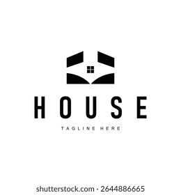 house logo concept with a simple modern minimalist concept as a symbol of a house building, architectural illustration of a business brand, product or poster template