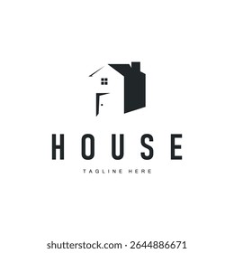 house logo concept with a simple modern minimalist concept as a symbol of a house building, architectural illustration of a business brand, product or poster template