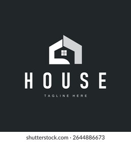 house logo concept with a simple modern minimalist concept as a symbol of a house building, architectural illustration of a business brand, product or poster template