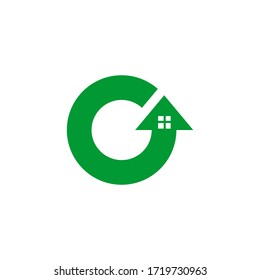 House logo design with circular arrow concept template, initial letter O graphic logo, isolated on white background.