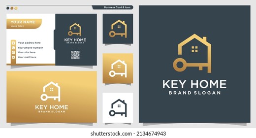 House logo design with creative key element concept Premium Vector