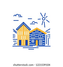 House logo design. Flat and line style vector illustration. Real estate and rent apartment concept.
