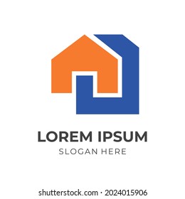 house logo design with flat orange and blue color style