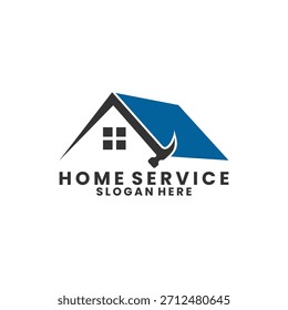 House logo design with hammer concept for service concept Premium Vector. Home service logo icon