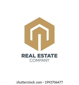 house logo design with hexagon