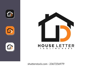 diseño del logotipo de la casa con el concepto de vector de letra d