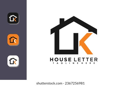 house logo design with letter k vector concept