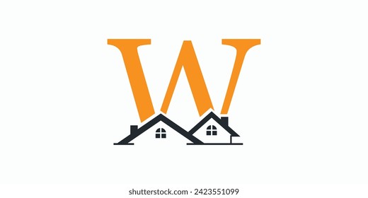 house logo design with letter logo w consept premium vektor