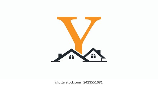 Logo-Design des Hauses mit Buchstabenlogo und Premium-Vektorgrafik