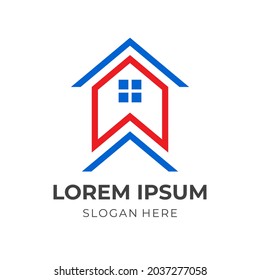 house logo design with line red and blue color style
