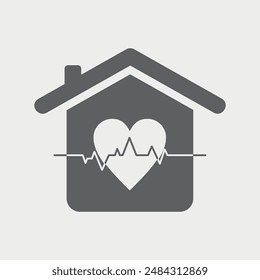 Diseño de logotipo de la casa con el amor y el icono de latido. Diseño De Logotipo De Corazón En El Que Hay Un Icono De La Casa Formado A Partir De La Línea De Latidos. Ilustración vectorial.