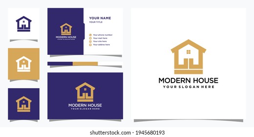 House logo design with modern concept and business card. Elegant logo template and business card design Premium Vector