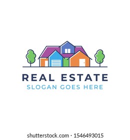 house logo design ,real estate building for rent with tree