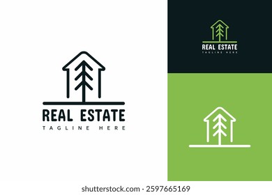 House logo design template with abstract pine tree green house logo.