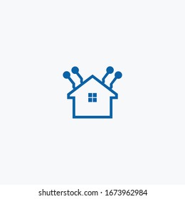 Vorlage für das Logo des Hauses. Erstellen Sie ein Vektorillustration-Zeichen. Startseite digitale elektronische Technologie Symbol. Architektur, Anwesen.