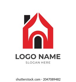house logo design template concept vector with flat red and black color style