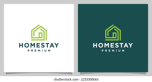 House logo design template with with a line shape design vector illustration. home stay or hotel icon, symbol, creative.