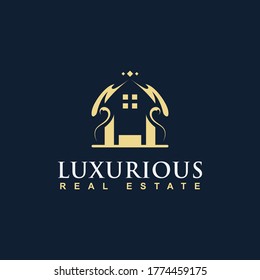 House logo design template with luxury shape graphic. Modern home and real estate concept. Vector icon illustration can use for brand business company, property agency, developer construction
