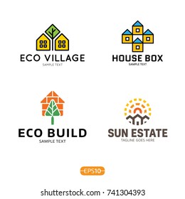 House logo design template set. Vector colorful eco home logotype, sign, symbol collection. Real estate badge concept isolated on background. Modern graphic building and housing label icon