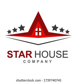 House logo design template with star shape element graphic. Modern home and real estate concept. Vector icon illustration can use for brand business company, property agency, developer construction