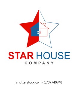 House logo design template with star shape element graphic. Modern home and real estate concept. Vector icon illustration can use for brand business company, property agency, developer construction