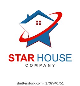 Plantilla de diseño del logotipo de la casa con gráfico de elementos de forma estrella. Moderno concepto de vivienda e inmueble. Ilustración de vectores que puede utilizarse para empresas de marca, agencias inmobiliarias, construcciones de desarrolladores