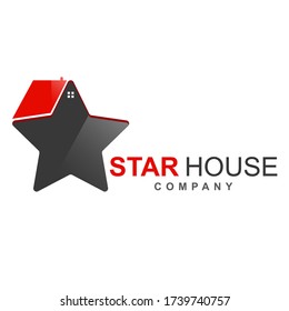 House logo design template with star shape element graphic. Modern home and real estate concept. Vector icon illustration can use for brand business company, property agency, developer construction