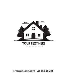 House logo design with trees isolated on white background