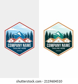 house logo design vector in the mountains