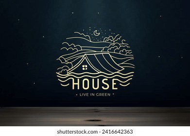 House logo design . Wooden table with space for text on a dark transparent background. Vector illustration. Eps 10