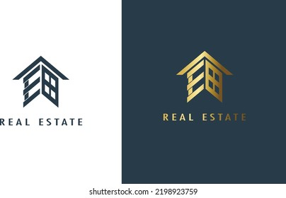 House Logo E initial letter concept Usable for Real Estate, Construction, Architecture Copy space Flat Color blue Design Template