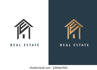 House Logo E initial letter concept Usable for Real Estate, Construction, Architecture Copy space Flat Color blue Design Template