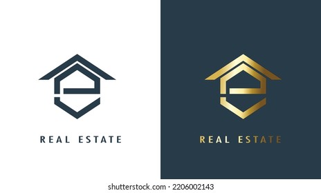 House Logo E initial letter concept Usable for Real Estate, Construction, Architecture Copy space Flat Color blue Design Template