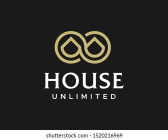 House logo. Flat style symbol design. Line art logo vector.